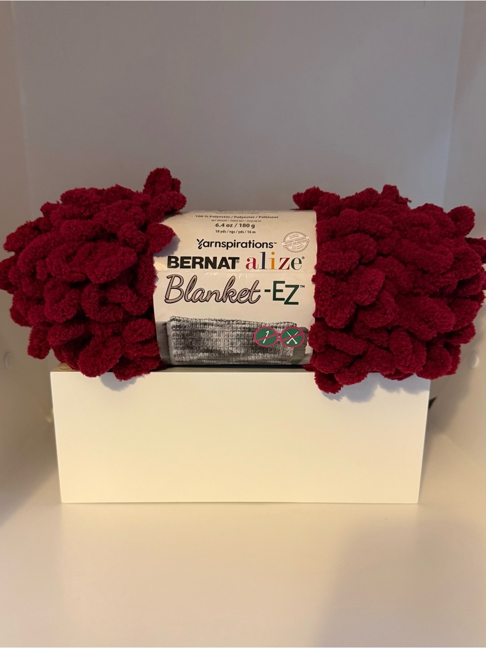 Bernat Alize Blanket-EZ Plush Yarn in Berry Red, 11 skeins available $9 each.